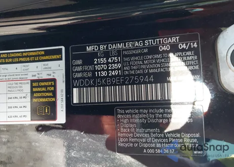 2014 Mercedes-Benz E 350 from USA, damaged, VIN WDDKJ5KB9EF275944
